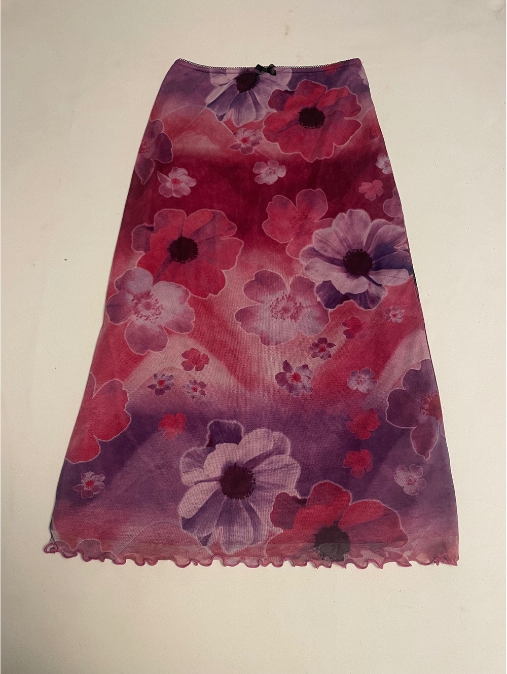 Urban outfitters Floral Print Midi Skirt in Pink and Purple Lettuce Edge Hem